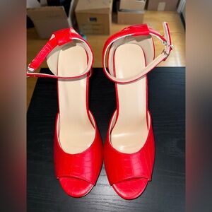 Red Crocodile Print High Heel Shoes